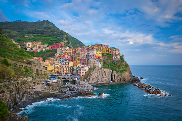 Image showing Manarola village on sunset, Cinque Terre, Liguria, Italy