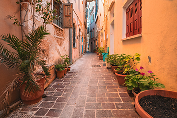 Image showing Scenic picturesque streets of Chania venetian town. Chania, Creete, Greece