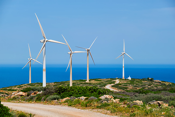 Image showing Wind generator turbines. Crete island, Greece