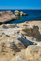 Image showing Famous Sarakiniko beach on Milos island in Greece