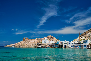 Image showing The beach of Firapotamos in Milos, Greece