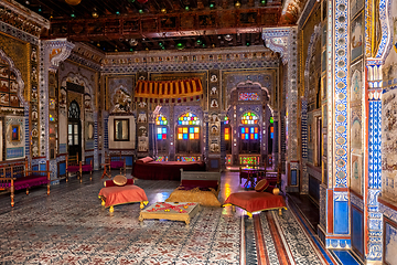 Image showing Takhat Vilas Maharaja Takhat Singh's Chamber room in Mehrangarh fort. Jodhpur, Rajasthan, India