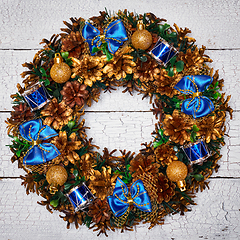 Image showing Christmas wreath top view