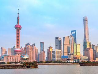 Image showing Shanghai downtown and freight ships