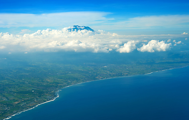 Image showing Bali seashore Agung volcano aerial