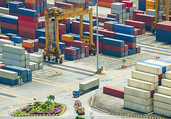 Image showing containers storage freight cranes Singapore