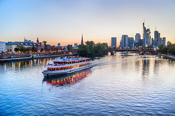 Image showing Frankfurt skyline and touristic boat