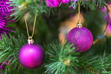 Image showing violet Decorated christmas tree