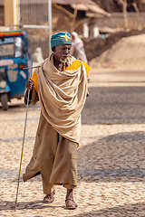 Image showing Orthodox monk walk on empty street of Aksum, Ethiopia