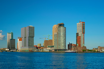 Image showing Rotterdam skyscrapers skyline view over of Nieuwe Maas river. Rotterdam