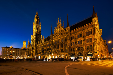 Image showing Marienplatz square at night with New Town Hall Neues Rathaus
