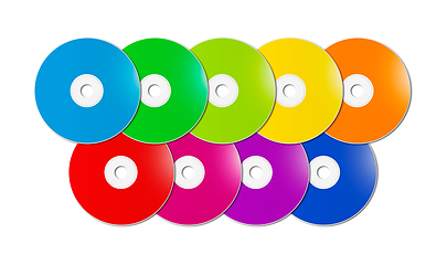 Image showing Colorful rainbow CD - DVD range on white background