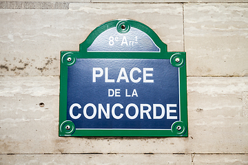 Image showing Place de la Concorde street sign, Paris, France