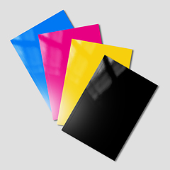 Image showing CMYK booklets set mockup on grey background