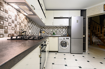Image showing Black and white modern kitchen interior