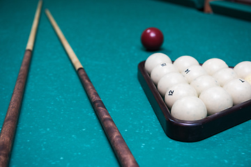 Image showing Russian billiard table with balls