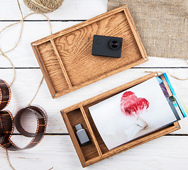 Image showing Wooden photo box with photo for Wedding Day.