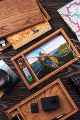 Image showing Wooden photo box with photo from travel