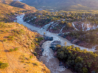 Image showing aerial Epupa Falls on the Kunene River in Namibia