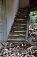 Image showing old wooden staircase and dirty floor