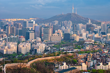 Image showing Seoul skyline on sunset, South Korea.