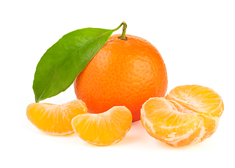 Image showing Orange tangerine with leaf isolated