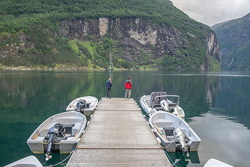 Image showing Fisherman in Geiranger fjord of Norway