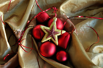 Image showing red heart and golden star christmas background
