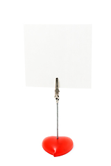 Image showing Blank note stand with heart shaped base isolated