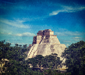 Image showing Mayan pyramid (Pyramid of the Magician, Adivino) in Uxmal, Mexic