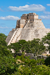 Image showing Mayan pyramid (Pyramid of the Magician, Adivino) in Uxmal, Mexic