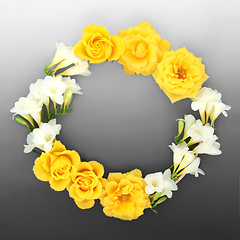 Image showing Spring Easter Rose and Freesia Flower Wreath