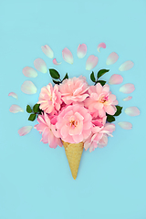 Image showing Surreal Summer Pink Rose Flower Ice Cream Cone