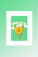 Image showing Surreal Summer Flower Ice Cream Cone Bizarre Concept 