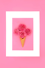 Image showing Surreal Ice Cream Cone and Summer Rose Flower Frame