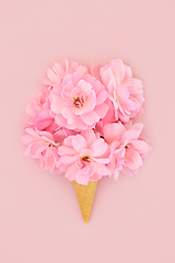 Image showing Rose Flower Ice Cream Cone Surreal Bouquet