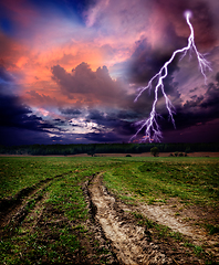 Image showing Countryside landscape with dirt road