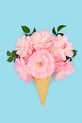 Image showing Surreal Pink Rose Flower Ice Cream Cone