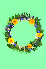 Image showing Floral Wreath with Summer Flowers and Herbs  