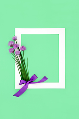 Image showing Chives Flower Blossom Herb Background Floral Frame