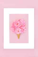 Image showing Rose Flower Bouquet Surreal Summer Ice Cream Cone Background  