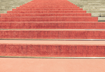 Image showing Vintage looking Red carpet on stairway