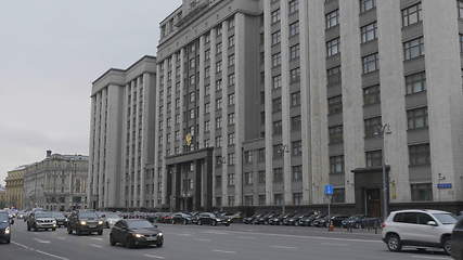 Image showing Facade of the State Duma, Parliament building of Russian Federation, landmark in central Moscow