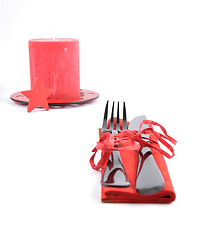 Image showing Flatware with Christmas decoration on white