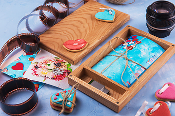 Image showing Wooden photo box with photo for Wedding Day.