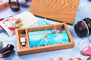 Image showing Wooden photo box with photo for Wedding Day.