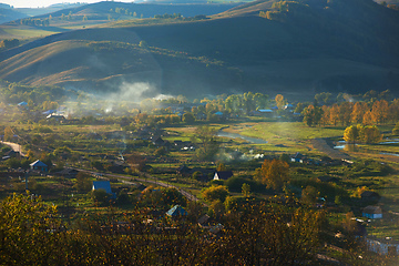 Image showing Village landscape panorama in the evening