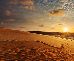 Image showing White sand dunes on sunrise, Mui Ne, Vietnam