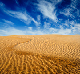 Image showing Desert sand dunes on sunrise