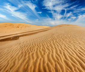 Image showing Desert sand dunes on sunrise